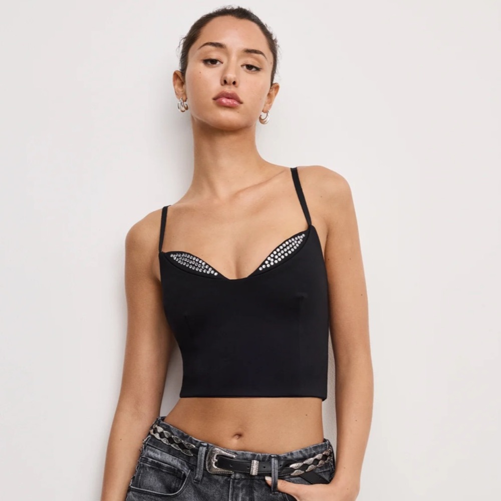 Good American Black Crystal Trim Crop Top